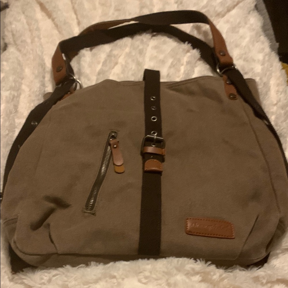 Brown Messenger Bag with Leather Trim and Slouchy Design